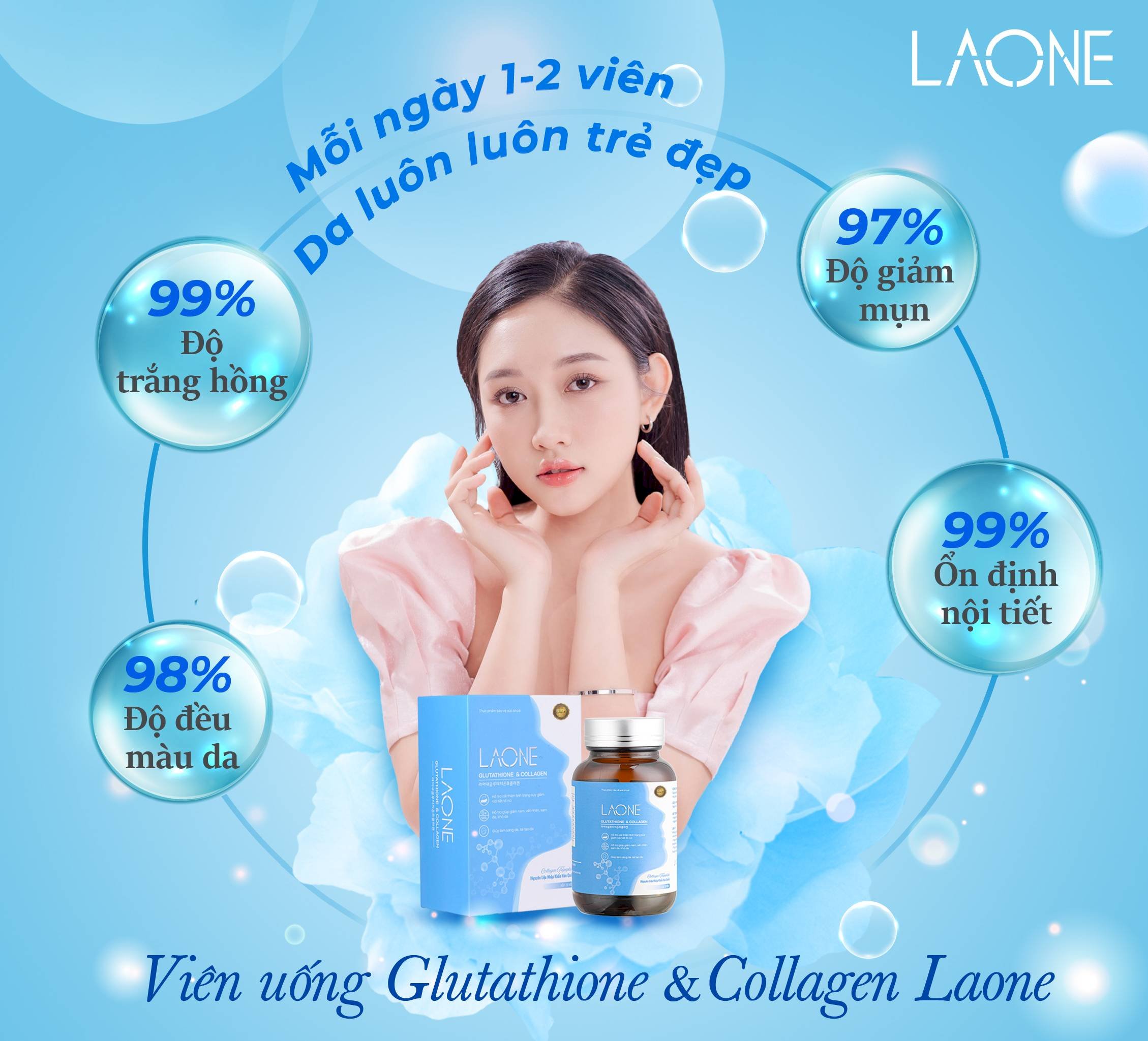 Viên uống trắng da LAONE Glutathione & Collagen