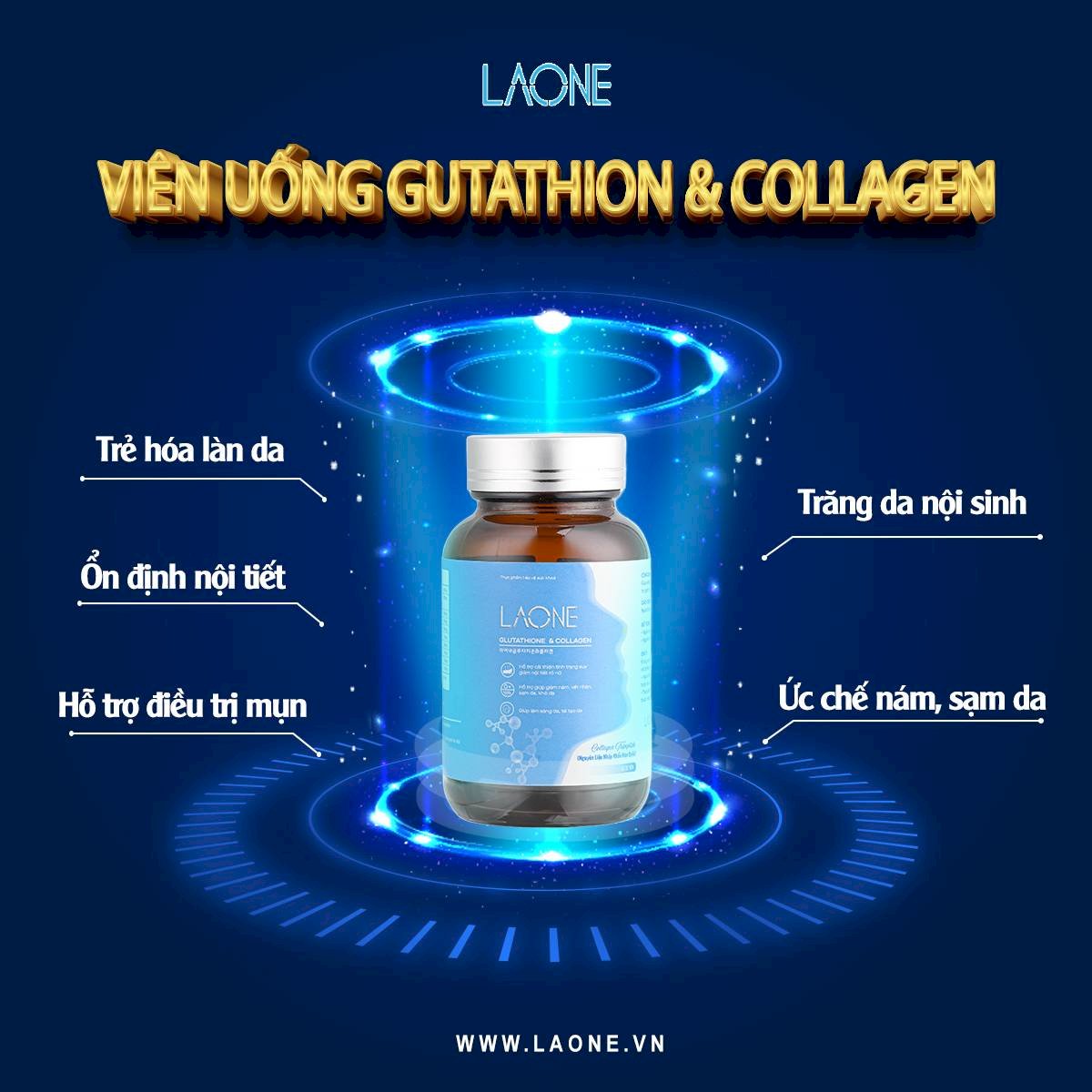 Viên uống trắng da Glutathione & Collagen Laone